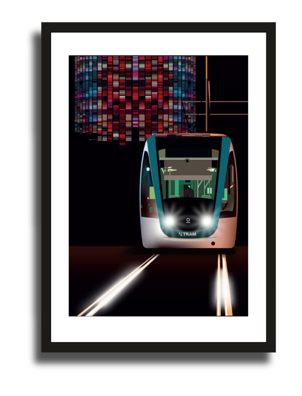 Barcelona Tram at Night Illustration