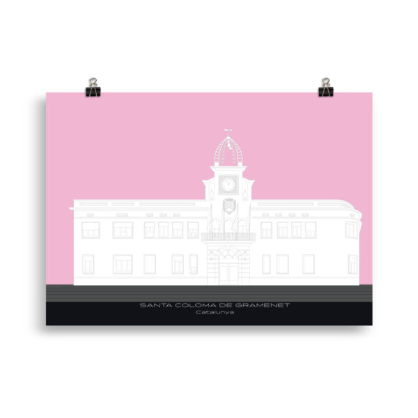 Ajuntament de Santa Coloma B&W pink background GICLÉE ART PRINT - Image 2