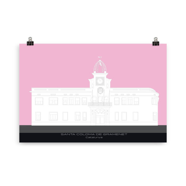 Ajuntament de Santa Coloma B&W pink background GICLÉE ART PRINT - Image 3