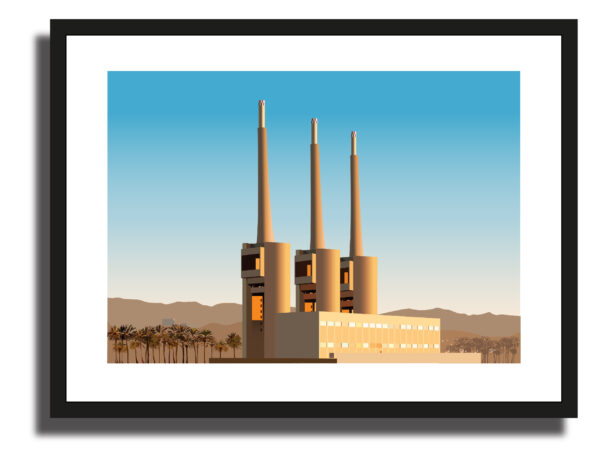 Sant Adria Power Station in Barcelona sunset illustration